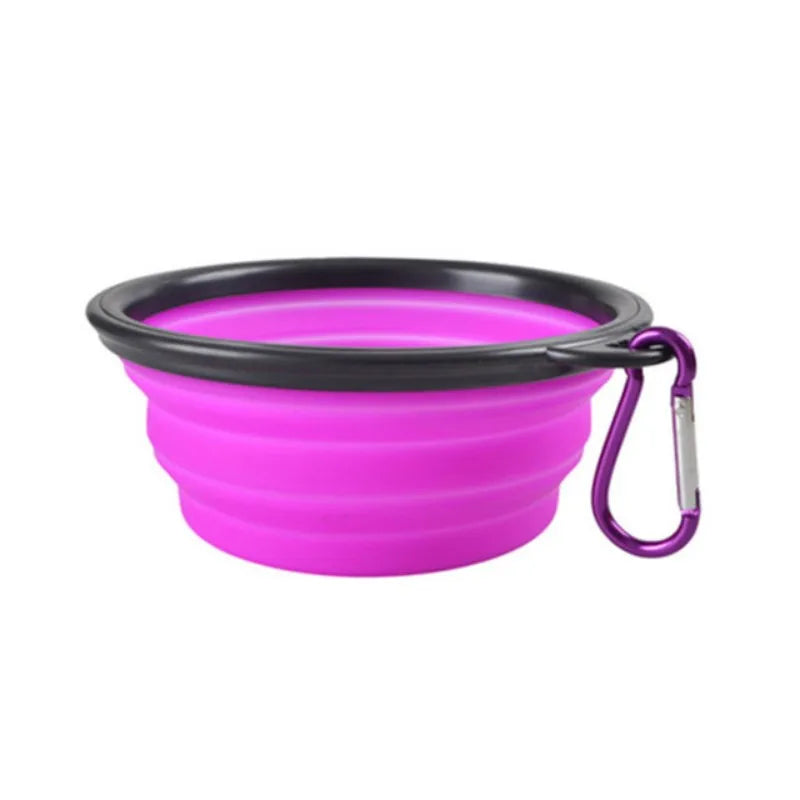 Tigela Retrátil Dobrável para Ração e Água Pet com Mosquetão (Pote Portátil de Viagem)