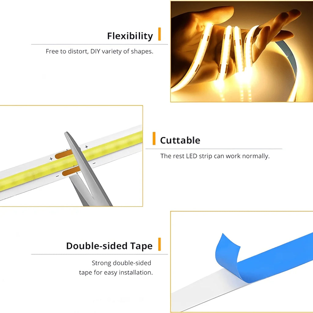 Fita de LED Smart COB - Efeito Neon Contínuo com Dimmer Inteligente