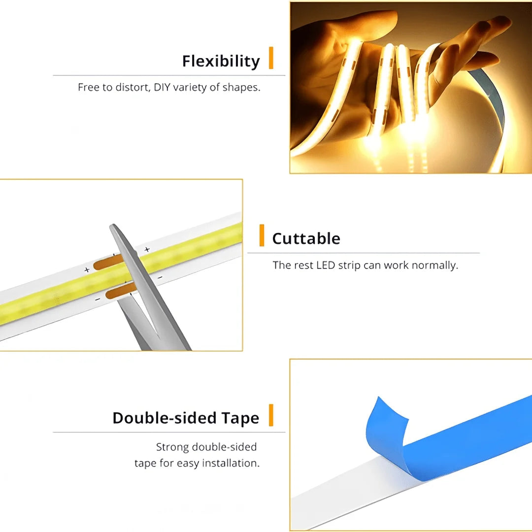 Fita de LED Smart COB - Efeito Neon Contínuo com Dimmer Inteligente