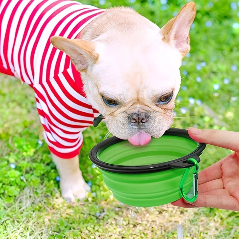 Tigela Retrátil Dobrável para Ração e Água Pet com Mosquetão (Pote Portátil de Viagem)