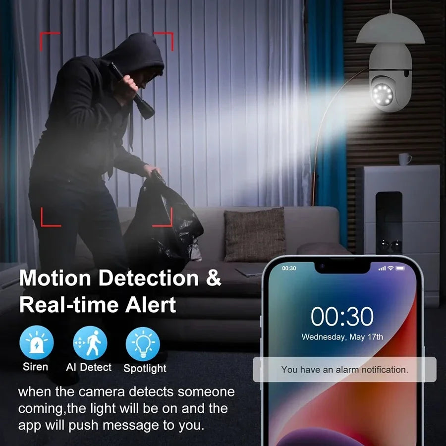 Câmera de Segurança Lâmpada 360° Wi-Fi – Monitoramento Inteligente Full HD