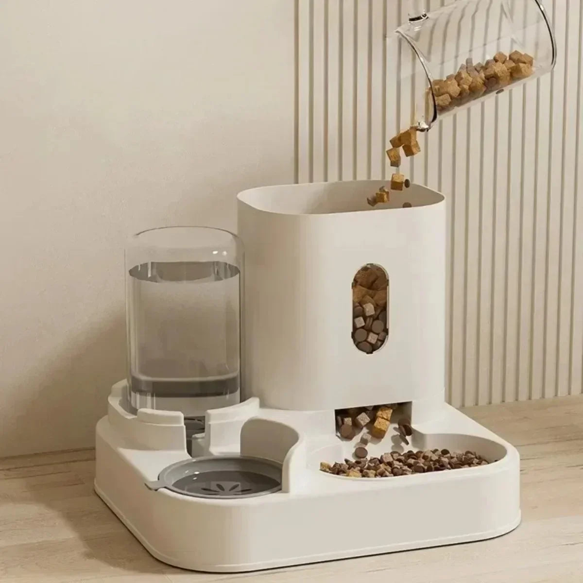 Dispensador de Ração e Água Automático 2 em 1 com Bebedouro Tipo Fonte (Grande Capacidade)