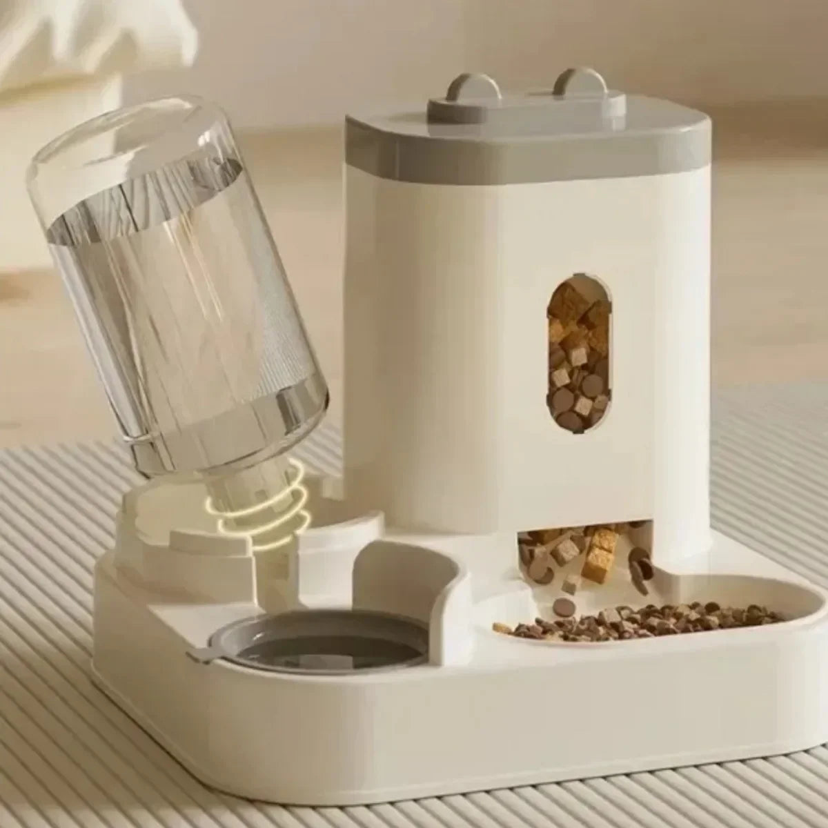 Dispensador de Ração e Água Automático 2 em 1 com Bebedouro Tipo Fonte (Grande Capacidade)