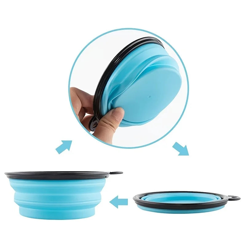 Tigela Retrátil Dobrável para Ração e Água Pet com Mosquetão (Pote Portátil de Viagem)