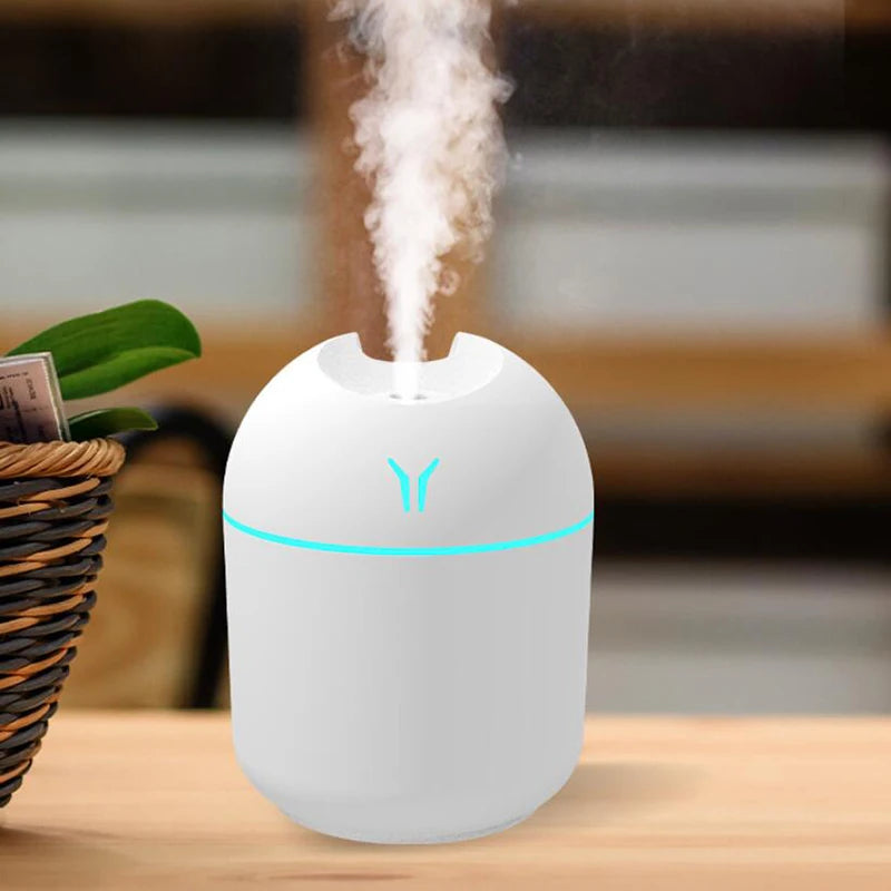 Mini Umidificador e Difusor de Aromas Portátil com LED (modelo cilíndrico/oval clássico)