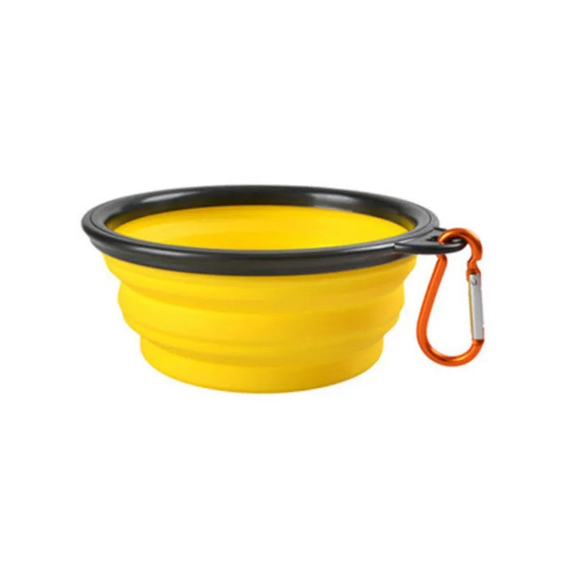 Tigela Retrátil Dobrável para Ração e Água Pet com Mosquetão (Pote Portátil de Viagem)