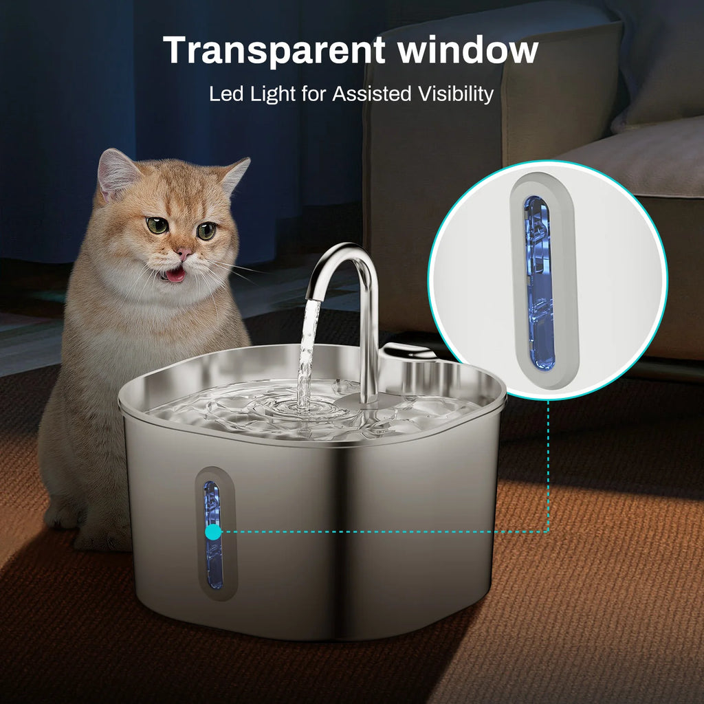 Fonte de Água Automática Pet em Aço Inox 2.2L com Sistema de Filtragem e Bomba Ultra-Silenciosa