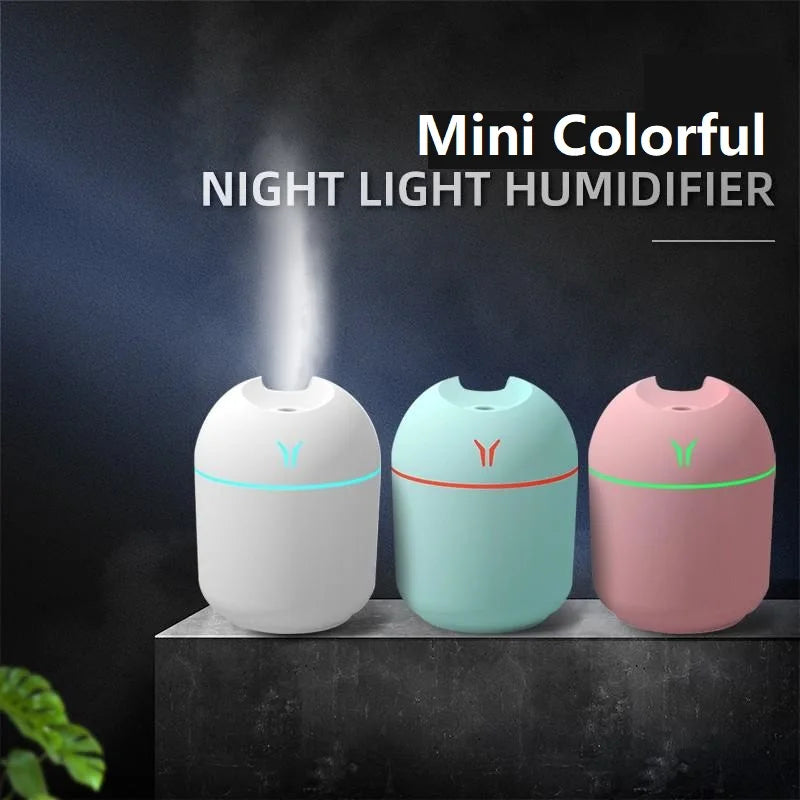 Mini Umidificador e Difusor de Aromas Portátil com LED (modelo cilíndrico/oval clássico)