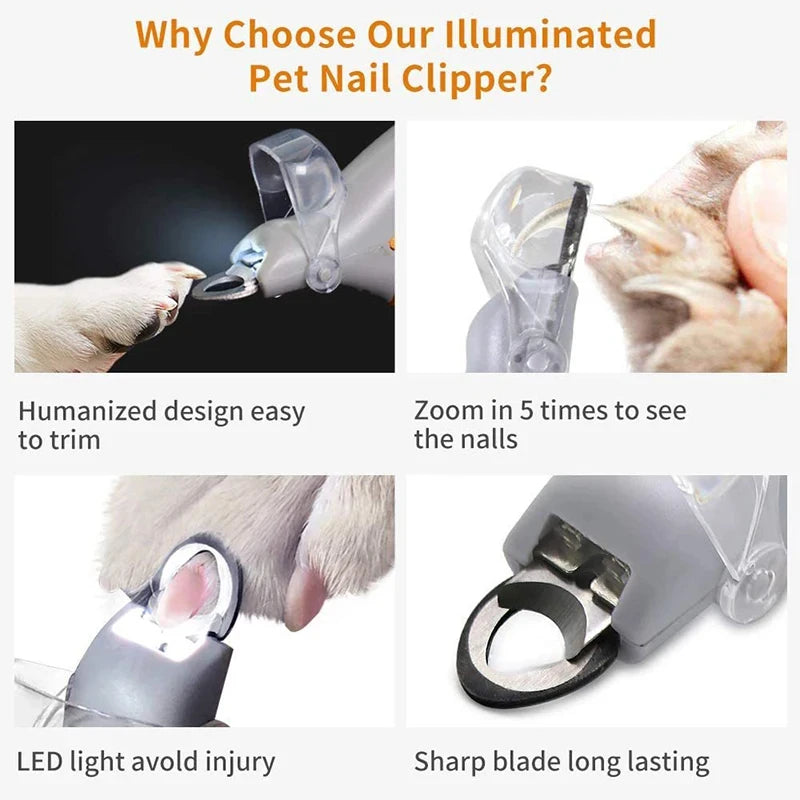 Alicate Cortador de Unhas Pet com Luz LED de Precisão e Lixa Embutida