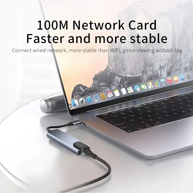 Hub USB-C 8 em 1 Ultra Dock Station – Expansor Pro 4K HDMI, Rede RJ45 de Alta Velocidade