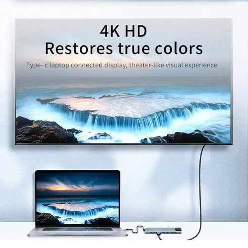 Hub USB-C 8 em 1 Ultra Dock Station – Expansor Pro 4K HDMI, Rede RJ45 de Alta Velocidade