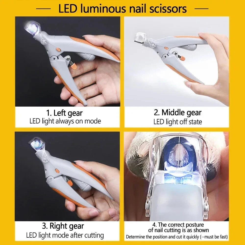 Alicate Cortador de Unhas Pet com Luz LED de Precisão e Lixa Embutida