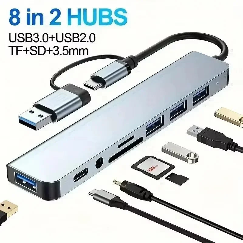 Hub USB-C 8 em 1 Ultra Dock Station – Expansor Pro 4K HDMI, Rede RJ45 de Alta Velocidade