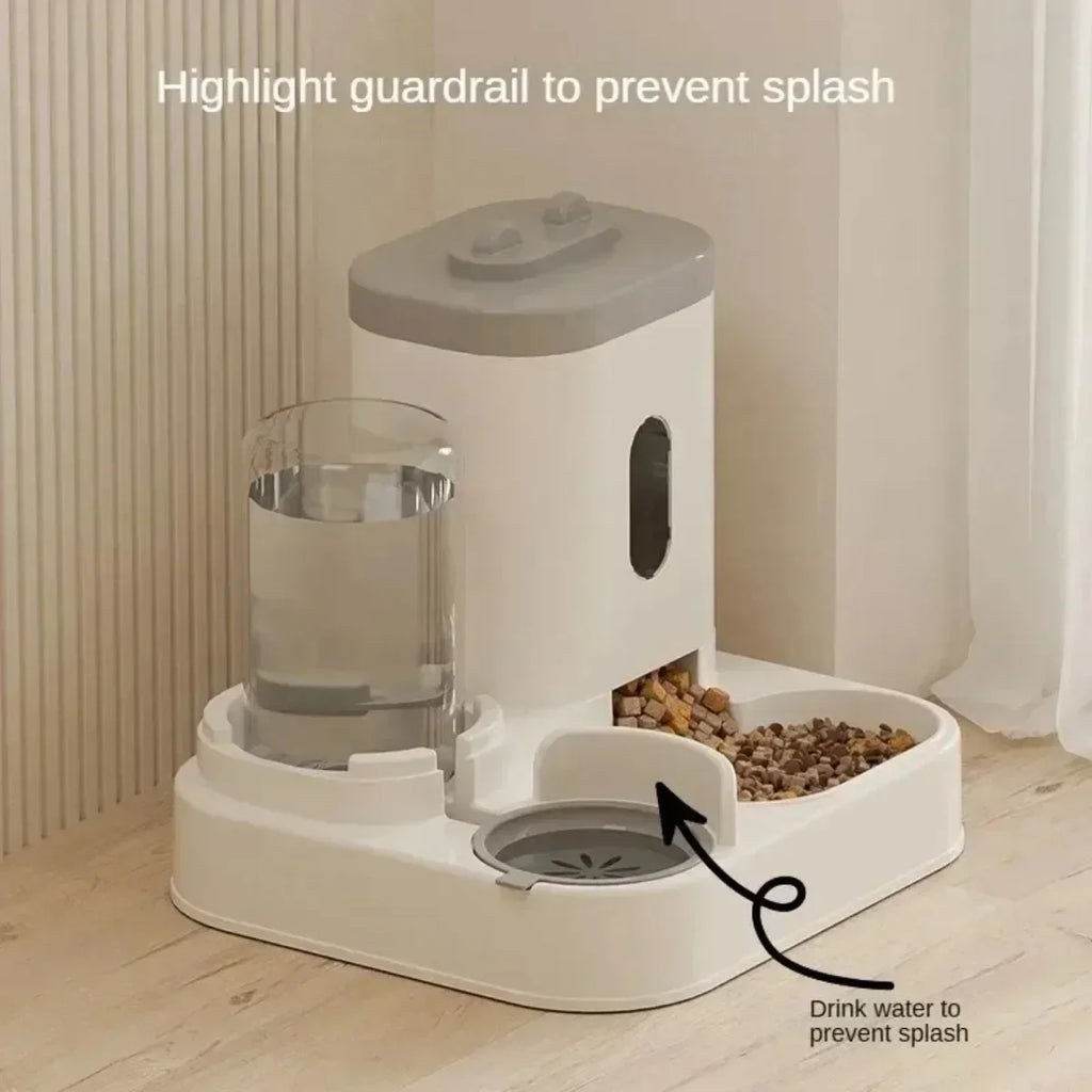 Dispensador de Ração e Água Automático 2 em 1 com Bebedouro Tipo Fonte (Grande Capacidade)